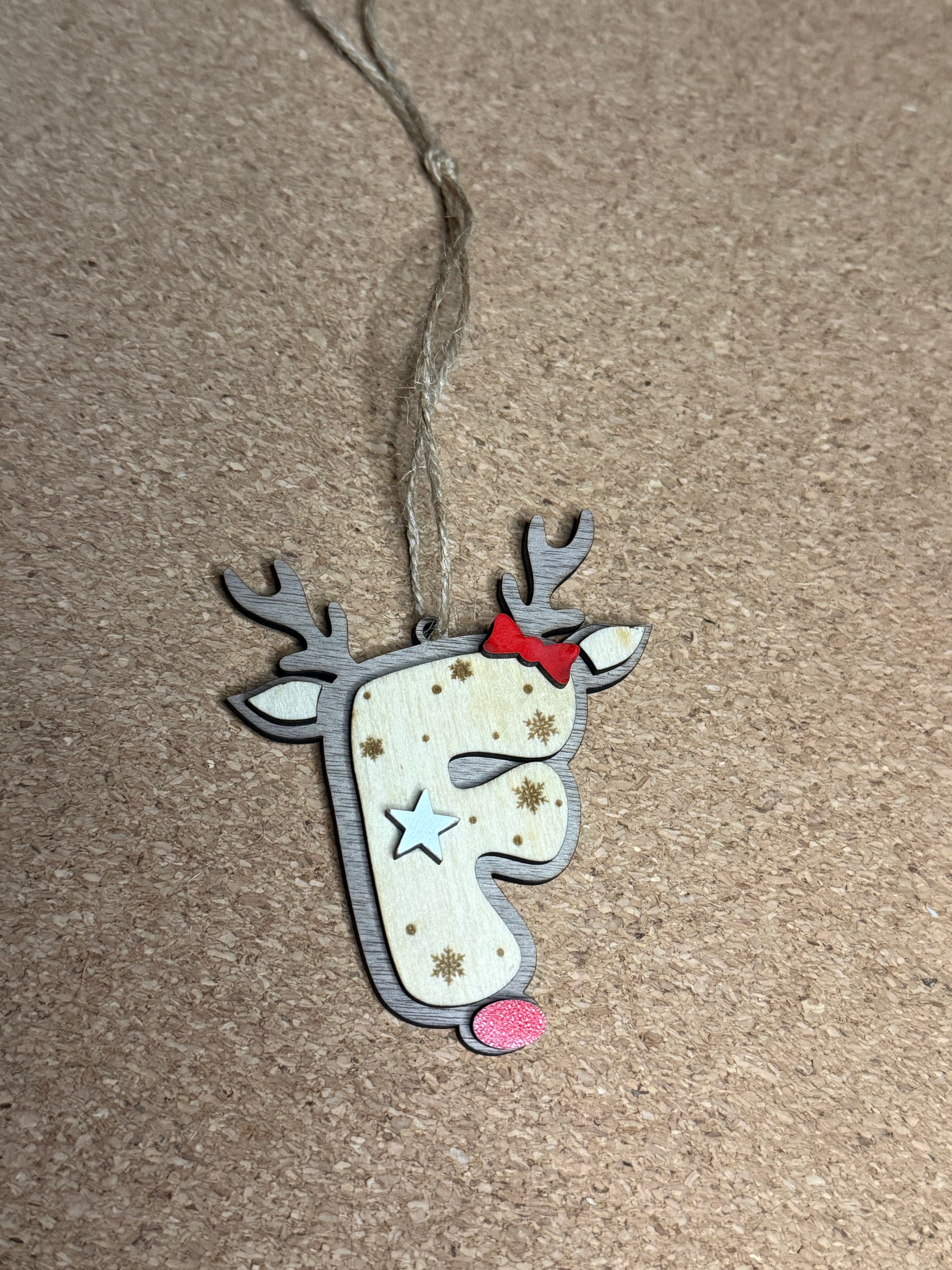 Personalised Reindeer Initial Christmas Decoration – Any Letter – Wooden Hanging Ornament