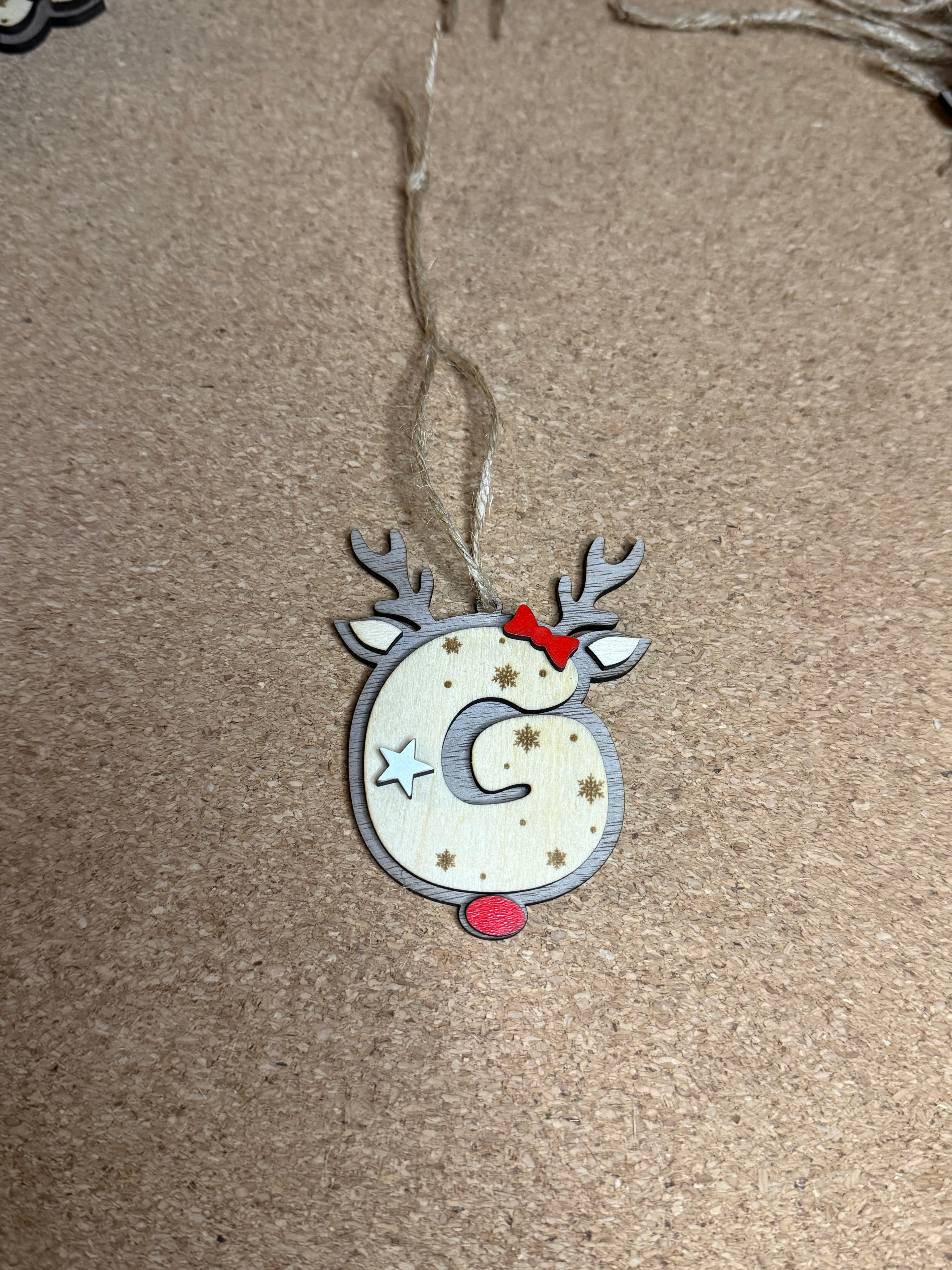 Personalised Reindeer Initial Christmas Decoration – Any Letter – Wooden Hanging Ornament