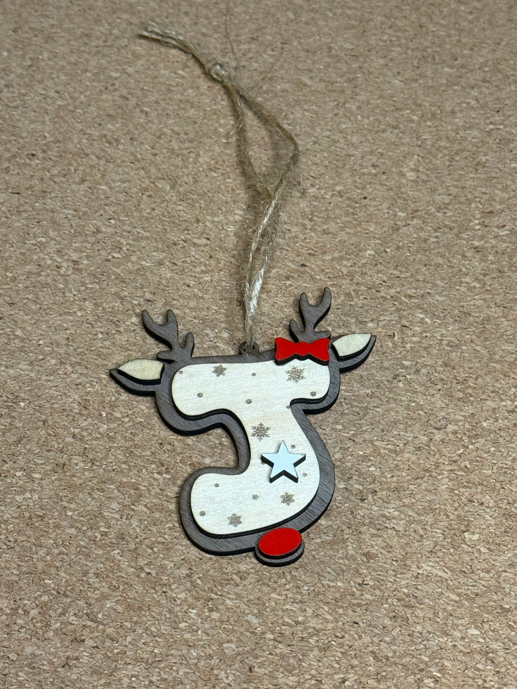 Personalised Reindeer Initial Christmas Decoration – Any Letter – Wooden Hanging Ornament