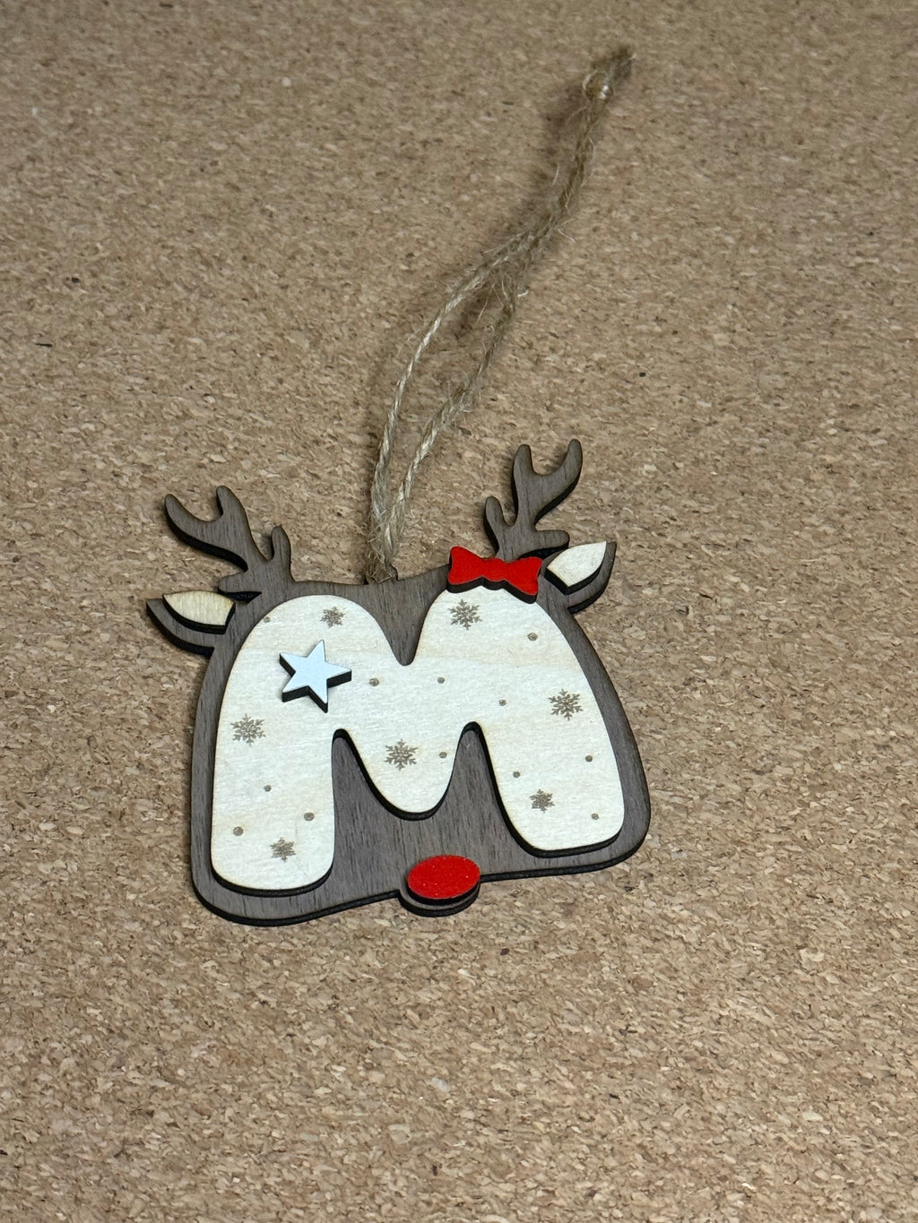 Personalised Reindeer Initial Christmas Decoration – Any Letter – Wooden Hanging Ornament
