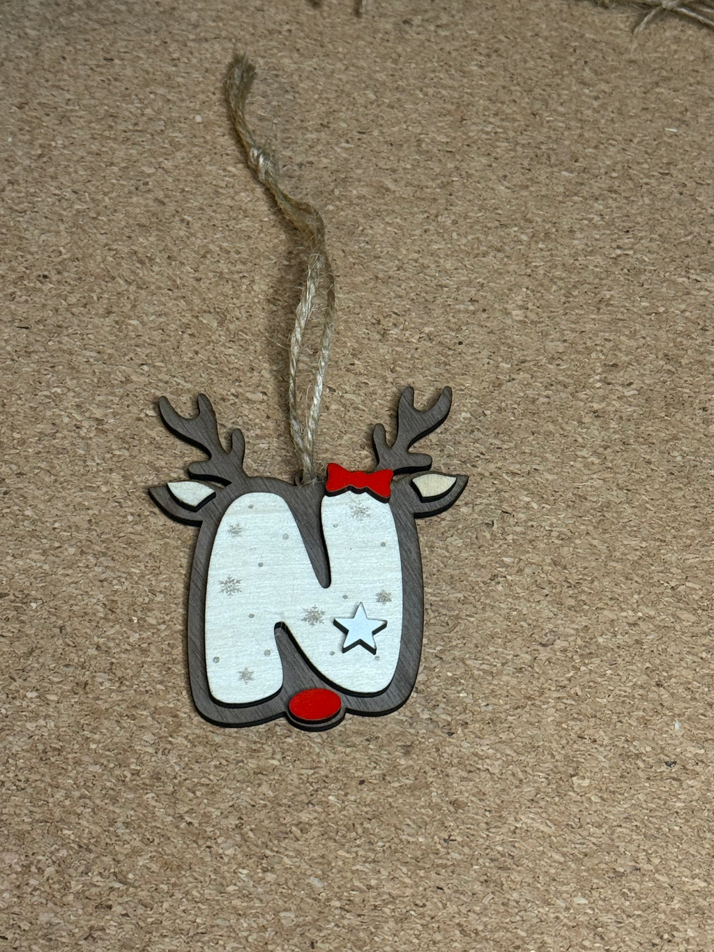 Personalised Reindeer Initial Christmas Decoration – Any Letter – Wooden Hanging Ornament