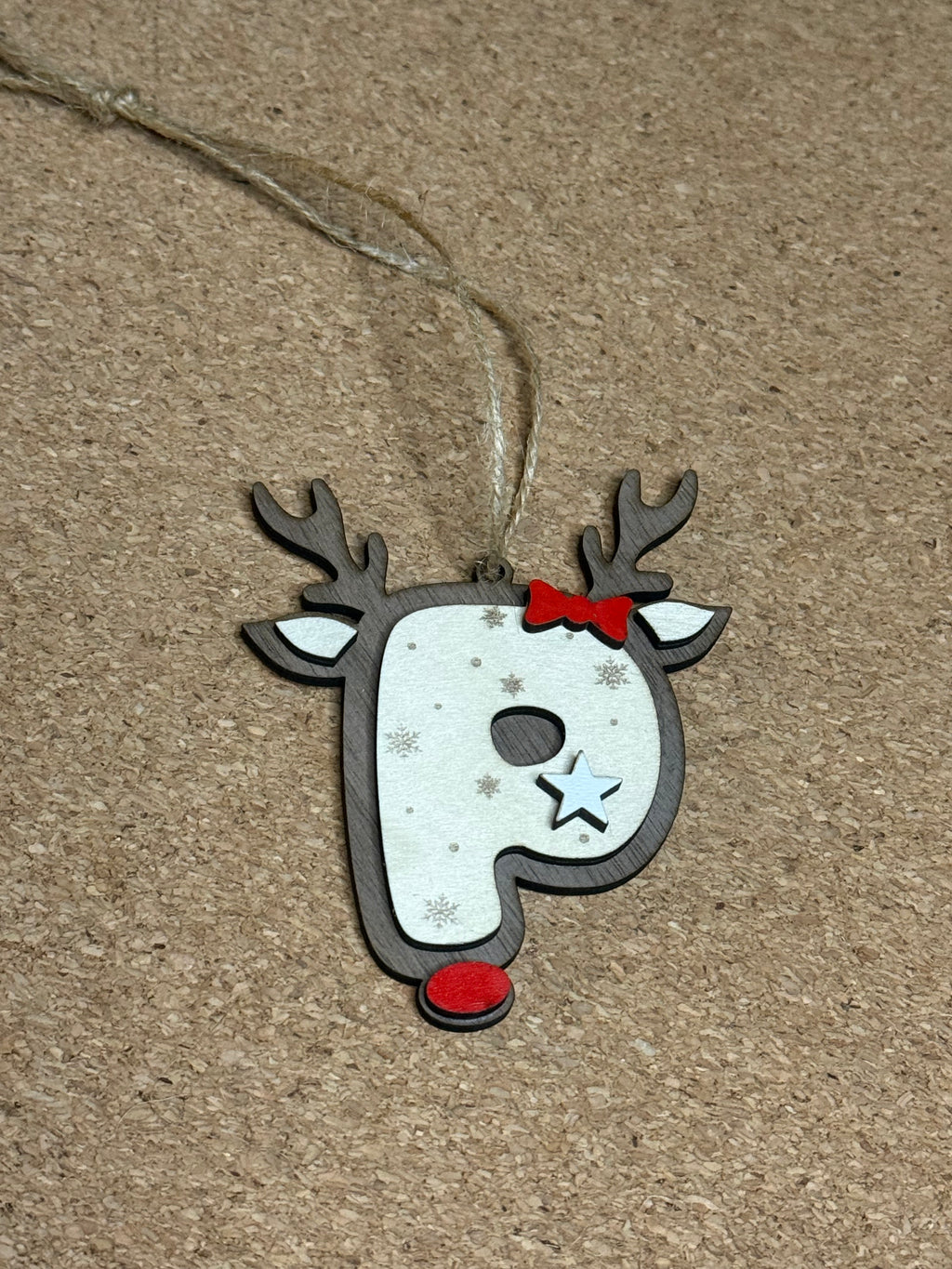 Personalised Reindeer Initial Christmas Decoration – Any Letter – Wooden Hanging Ornament
