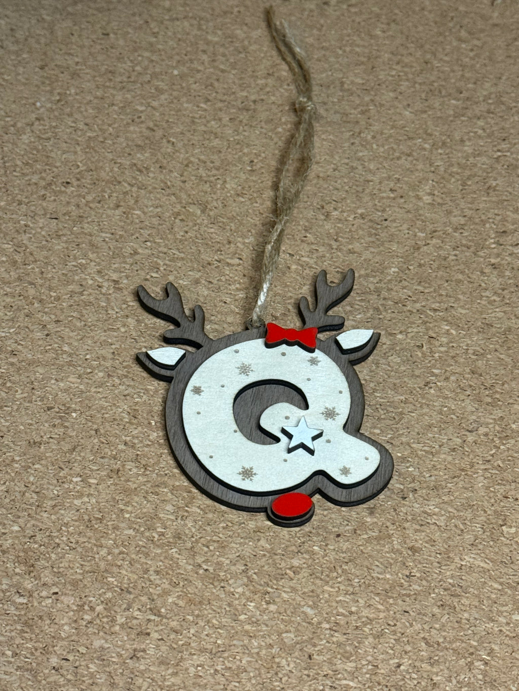 Personalised Reindeer Initial Christmas Decoration – Any Letter – Wooden Hanging Ornament