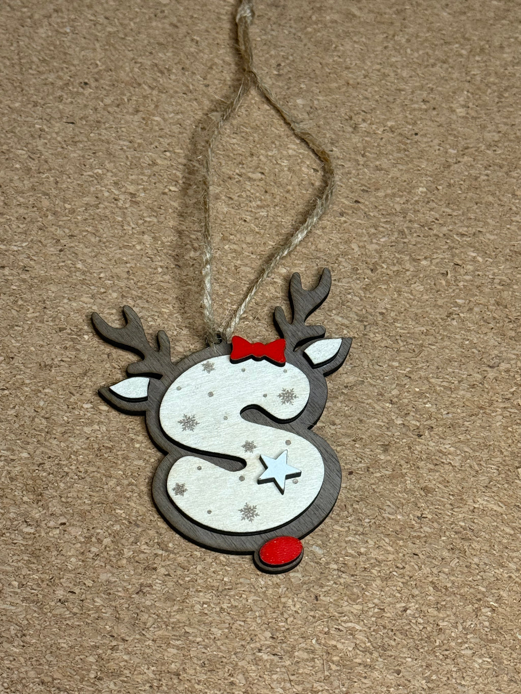 Personalised Reindeer Initial Christmas Decoration – Any Letter – Wooden Hanging Ornament