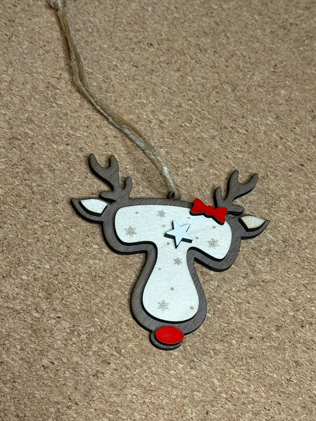 Personalised Reindeer Initial Christmas Decoration – Any Letter – Wooden Hanging Ornament
