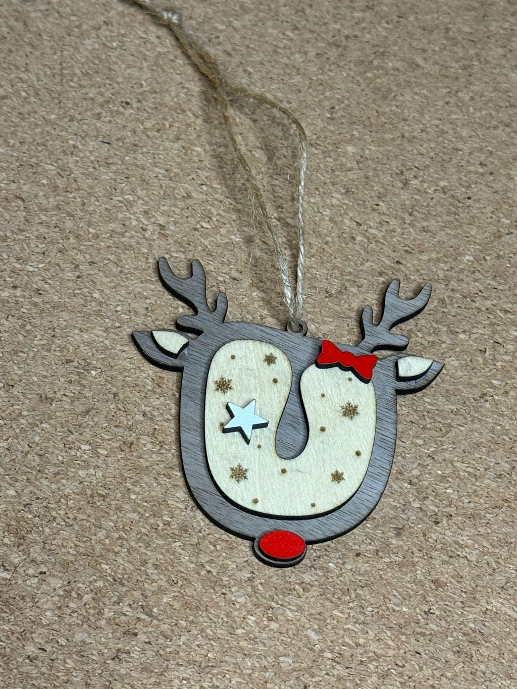 Personalised Reindeer Initial Christmas Decoration – Any Letter – Wooden Hanging Ornament