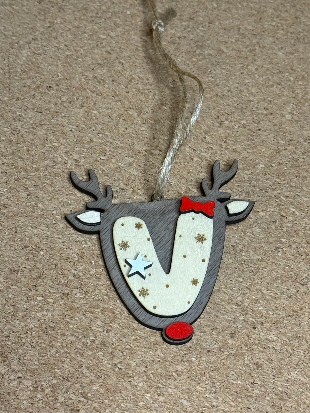 Personalised Reindeer Initial Christmas Decoration – Any Letter – Wooden Hanging Ornament