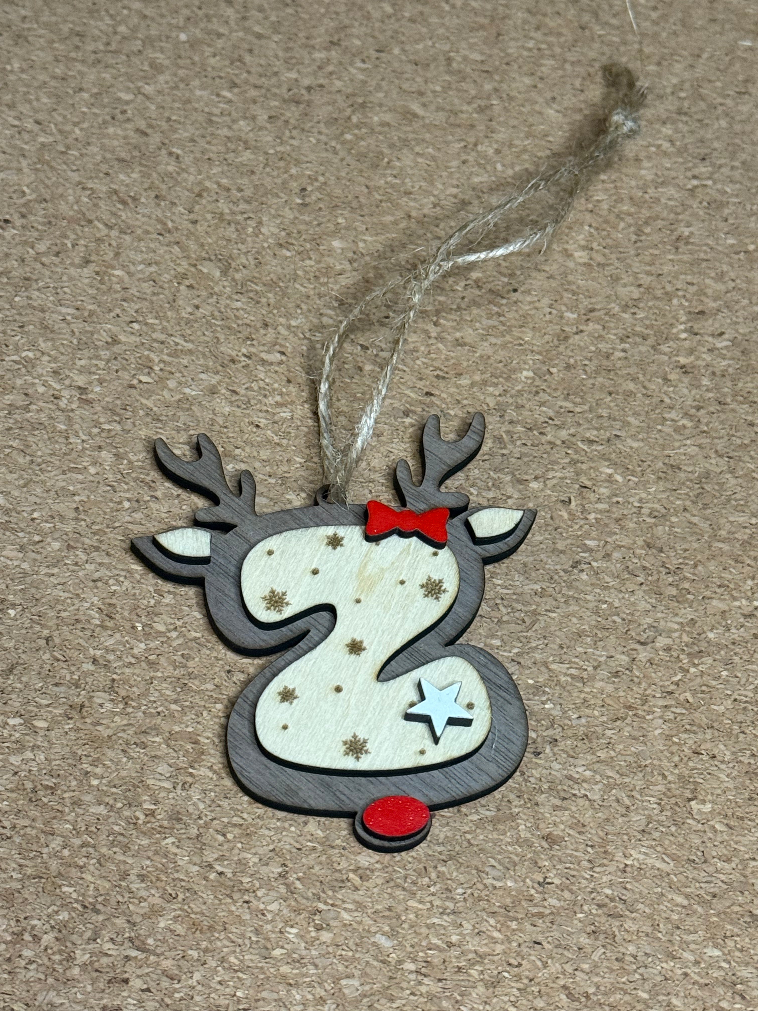 Personalised Reindeer Initial Christmas Decoration – Any Letter – Wooden Hanging Ornament