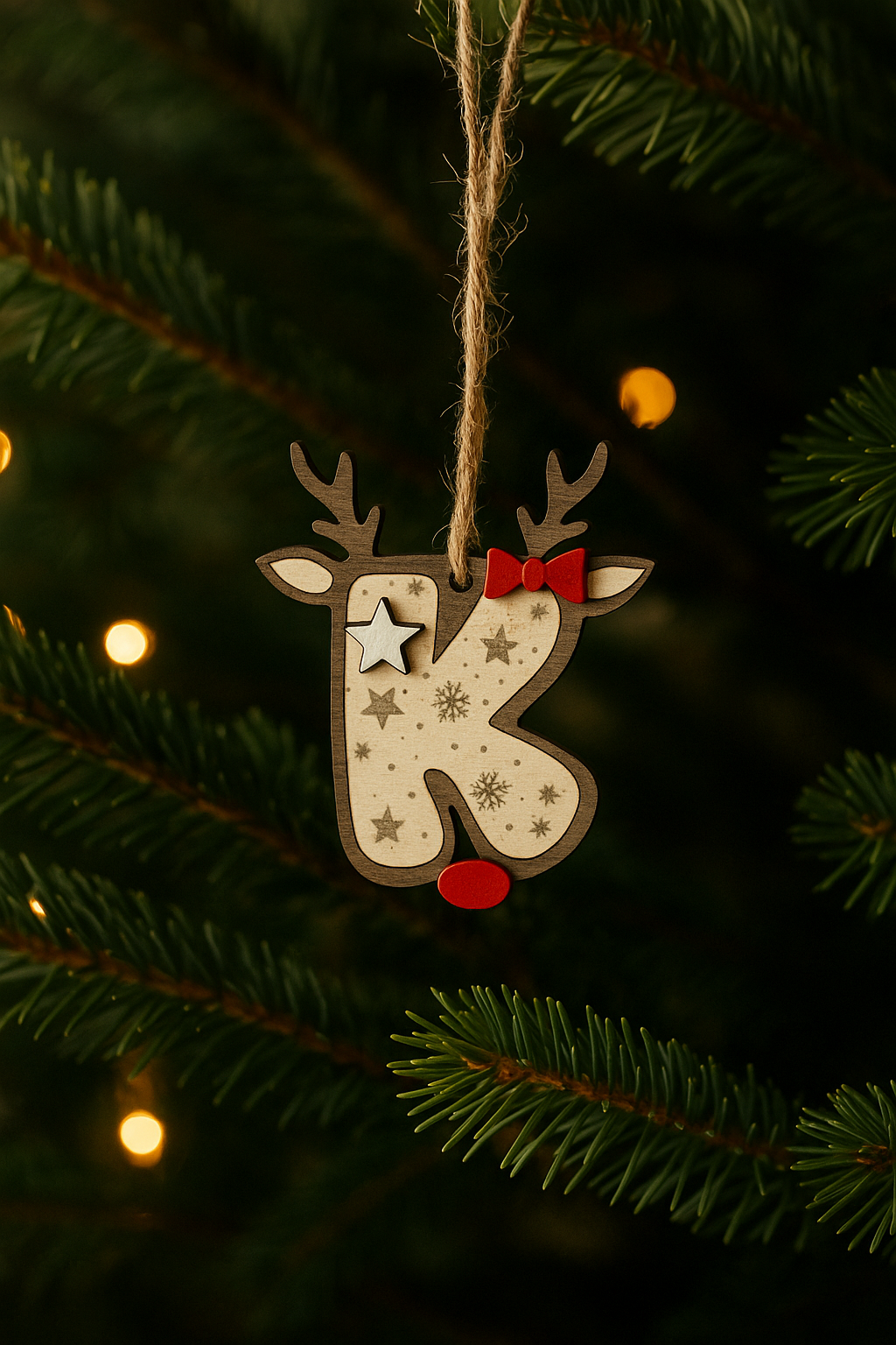 Personalised Reindeer Initial Christmas Decoration – Any Letter – Wooden Hanging Ornament