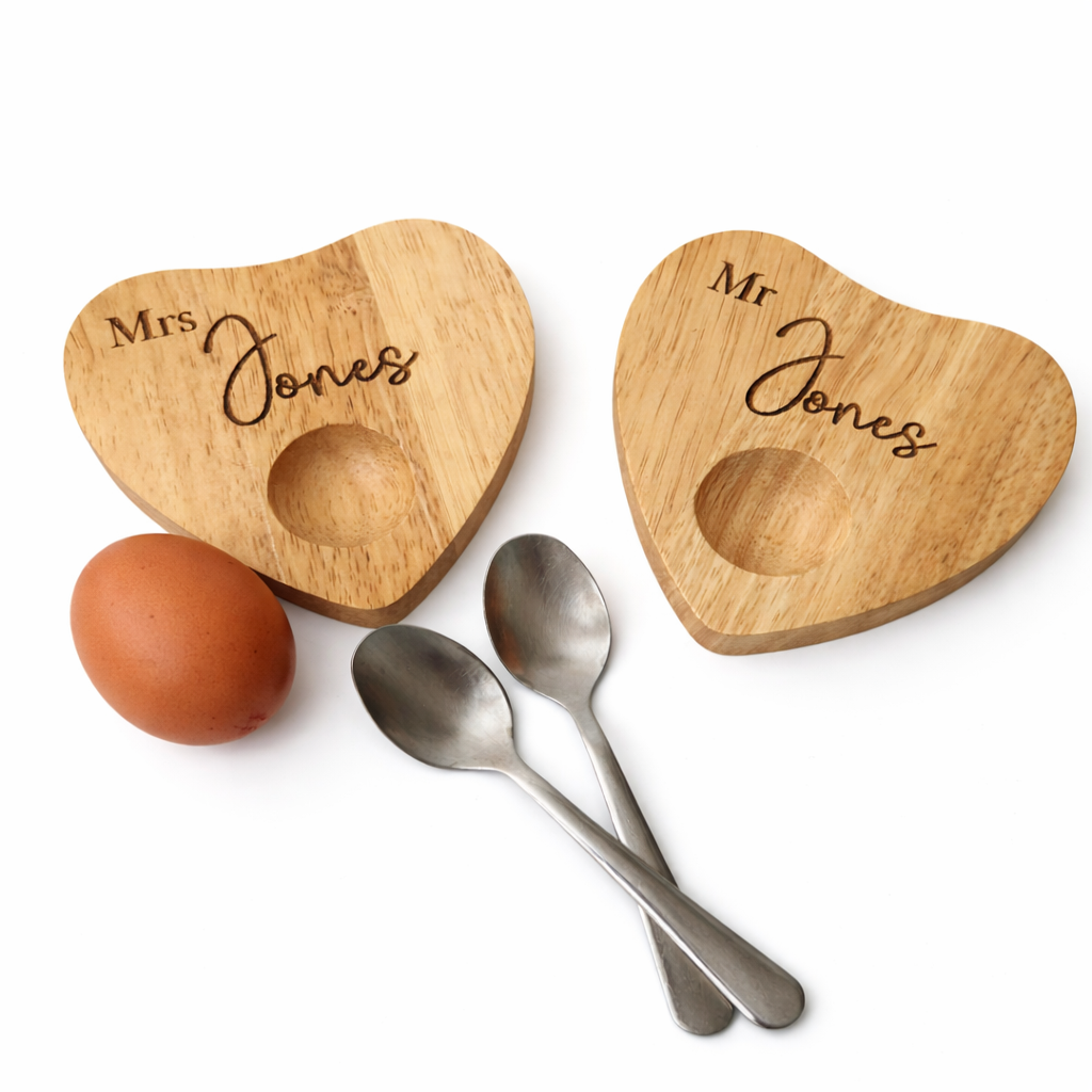 Personalised Couples Wooden Egg Cup Set – Mr & Mrs, Mr & Mr or Mrs & Mrs