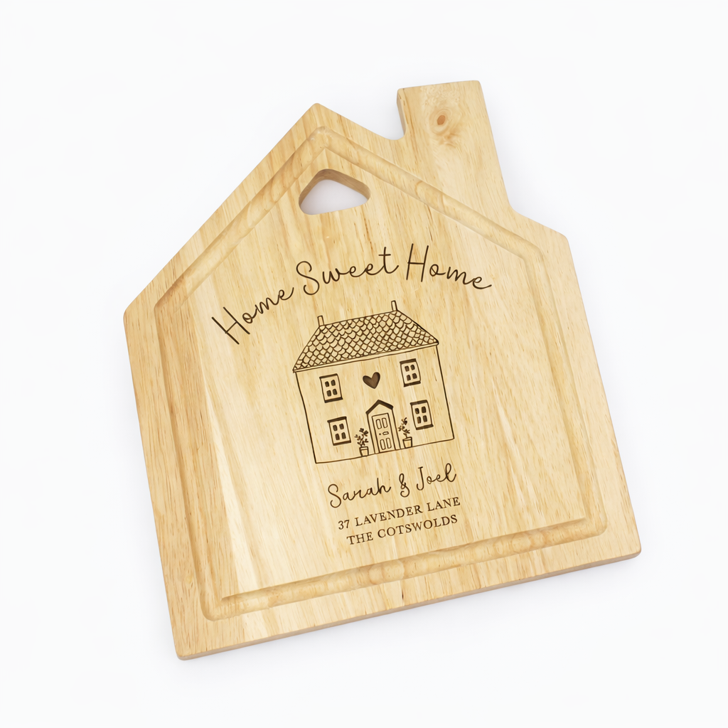 Personalised “Home Sweet Home” House-Shaped Chopping Board