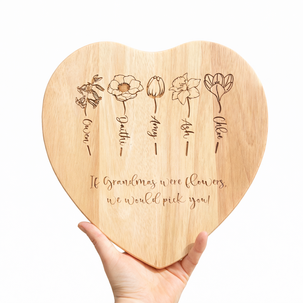 Personalised “If Grandmas Were Flowers” Wooden Heart chopping board