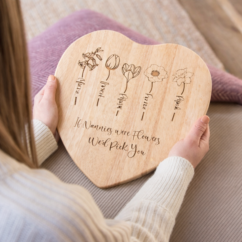 Personalised “If Grandmas Were Flowers” Wooden Heart chopping board