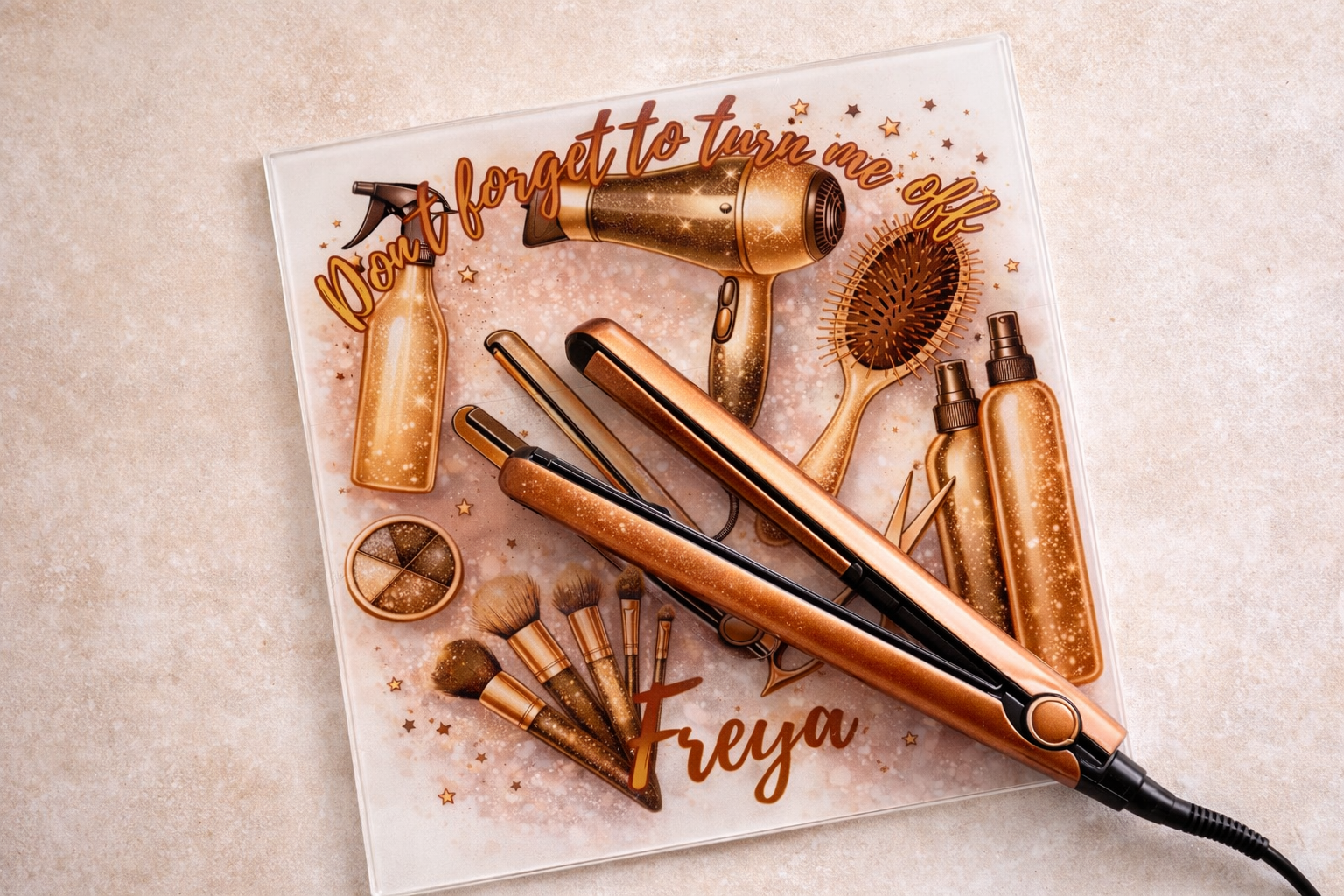 Personalised Glass Hair Styling Tool Rest Board