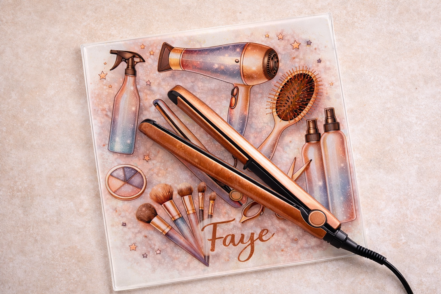 Personalised Glass Hair Styling Tool Rest Board