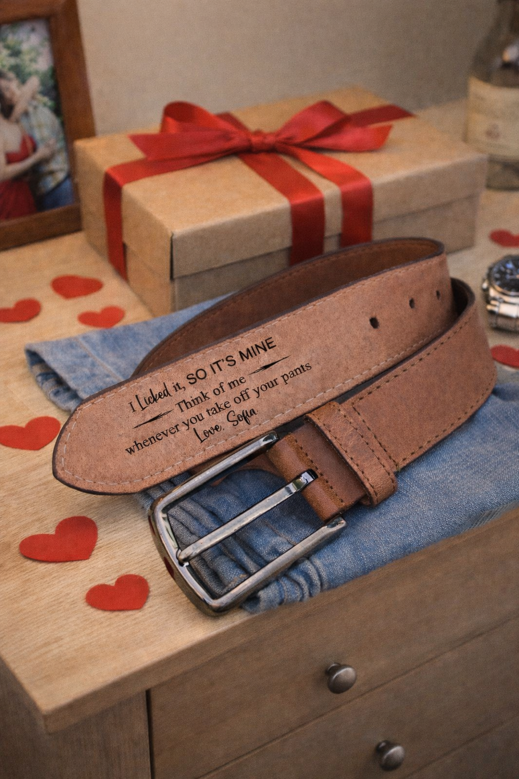 Personalised Leather Belt – Funny Engraved Gift for Him | Anniversary, Valentine’s, Birthday Gift