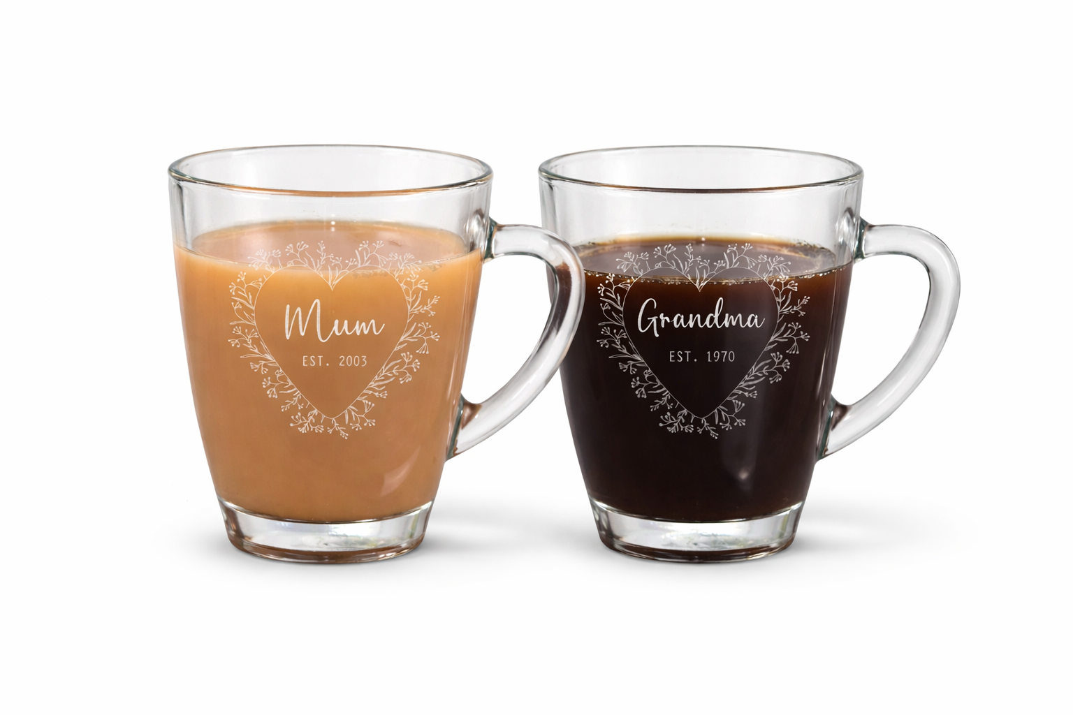 Personalised “Mum” or “Grandma” Glass Mug – Est. Year Gift