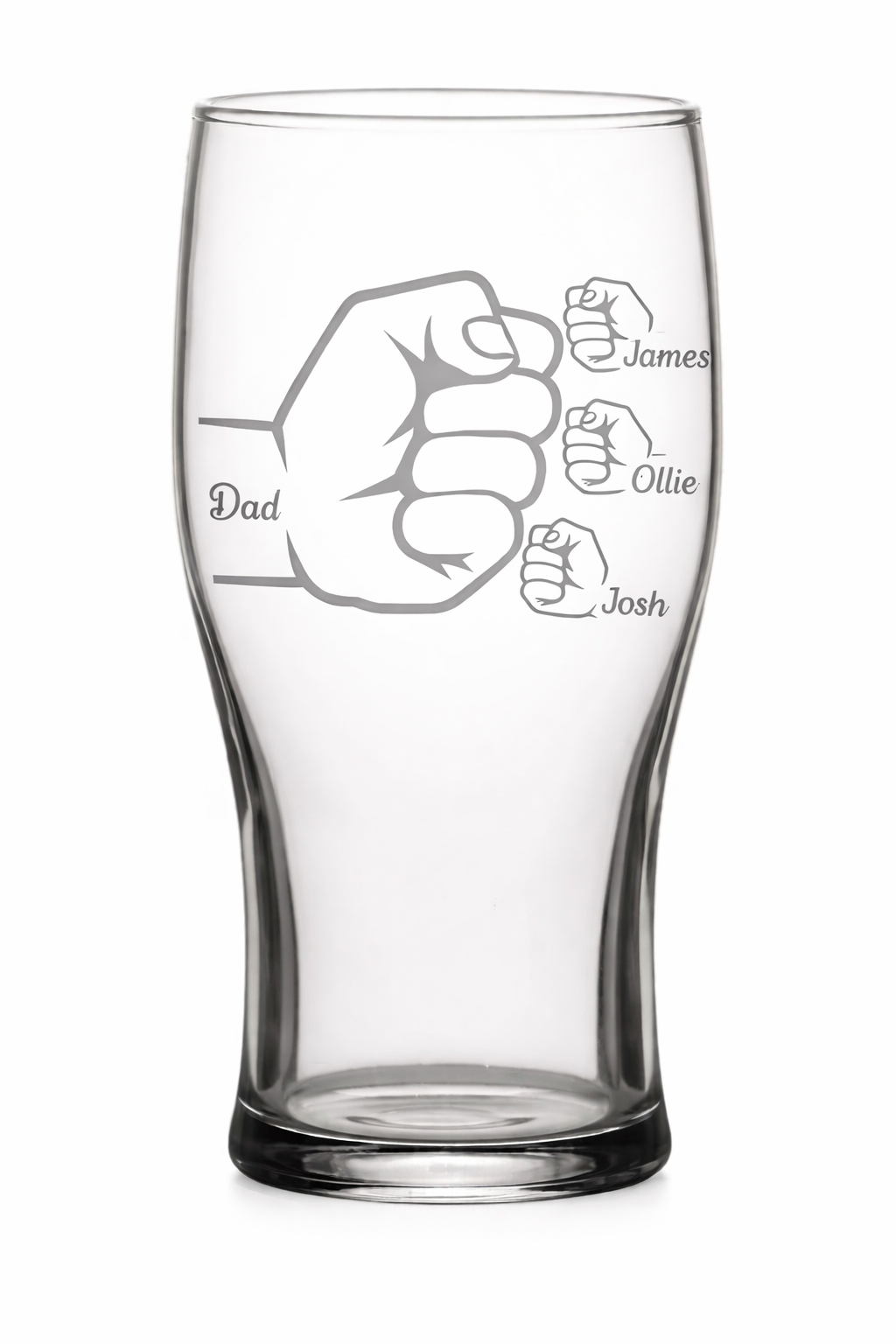 Personalised Dad Pint Glass – Fist Bump Engraved Beer Glass – Custom Kids Names Gift for Dad – Father’s Day Gift from Sons – Laser Engraved