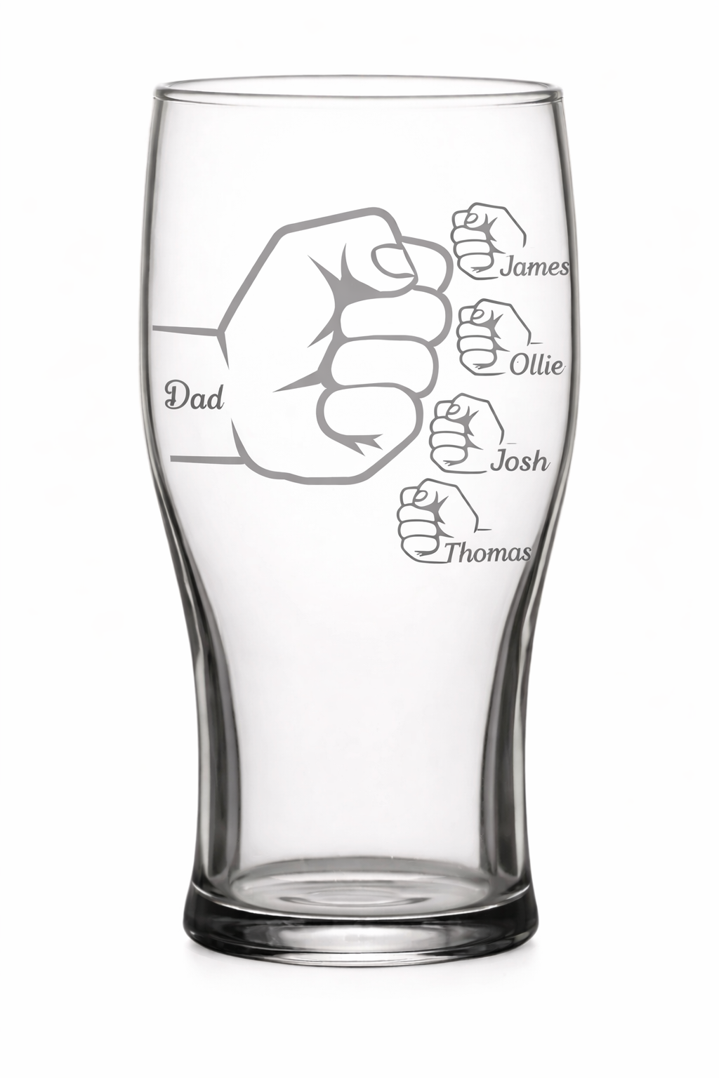 Personalised Dad Pint Glass – Fist Bump Engraved Beer Glass – Custom Kids Names Gift for Dad – Father’s Day Gift from Sons – Laser Engraved
