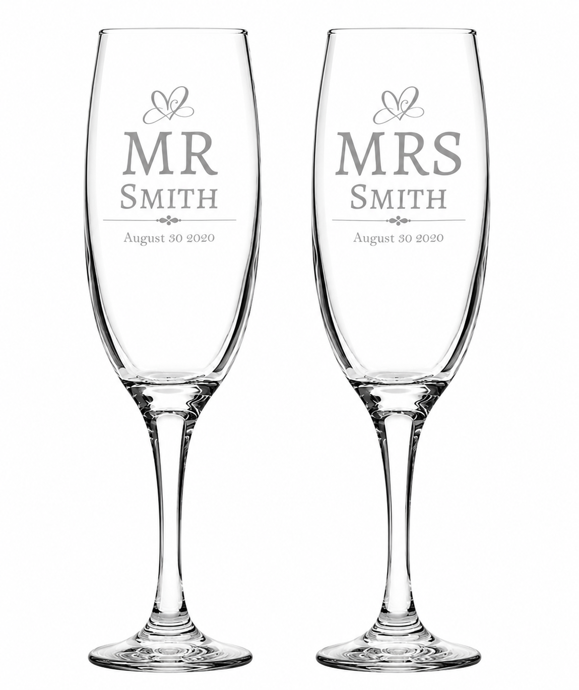 Personalised Mr & Mrs Champagne Flutes – Engraved Wedding Glass Set – Custom Wedding Toasting Glasses – Bride & Groom Gift