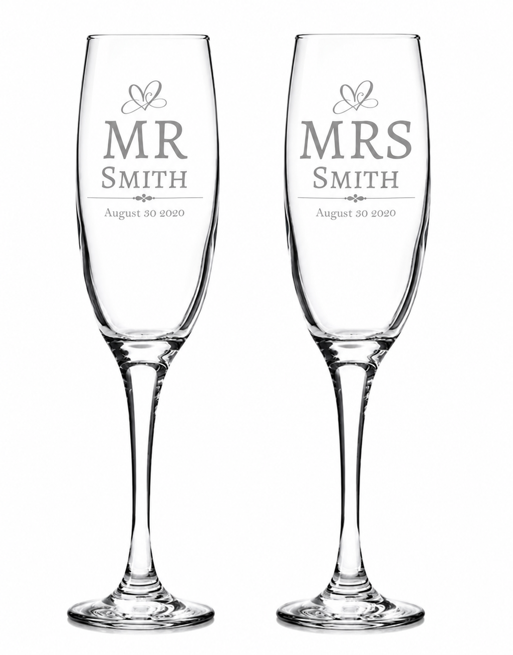 Personalised Mr & Mrs Champagne Flutes – Engraved Wedding Glass Set – Custom Wedding Toasting Glasses – Bride & Groom Gift