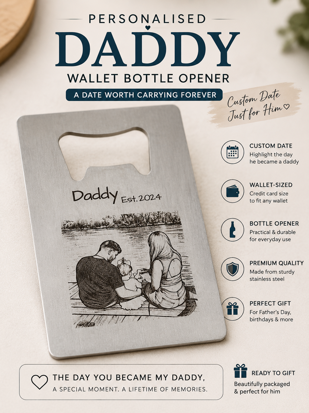 Personalised Daddy Wallet Bottle Opener – Custom Photo Gift for Dad