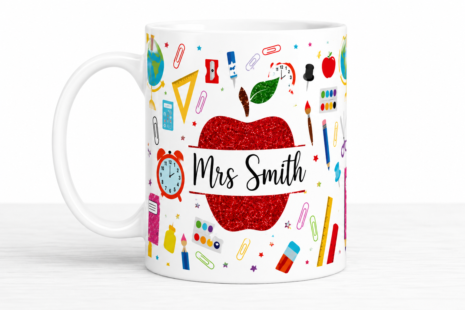 Personalised Teacher Mug – Custom Name Apple Mug Gift for Teachers