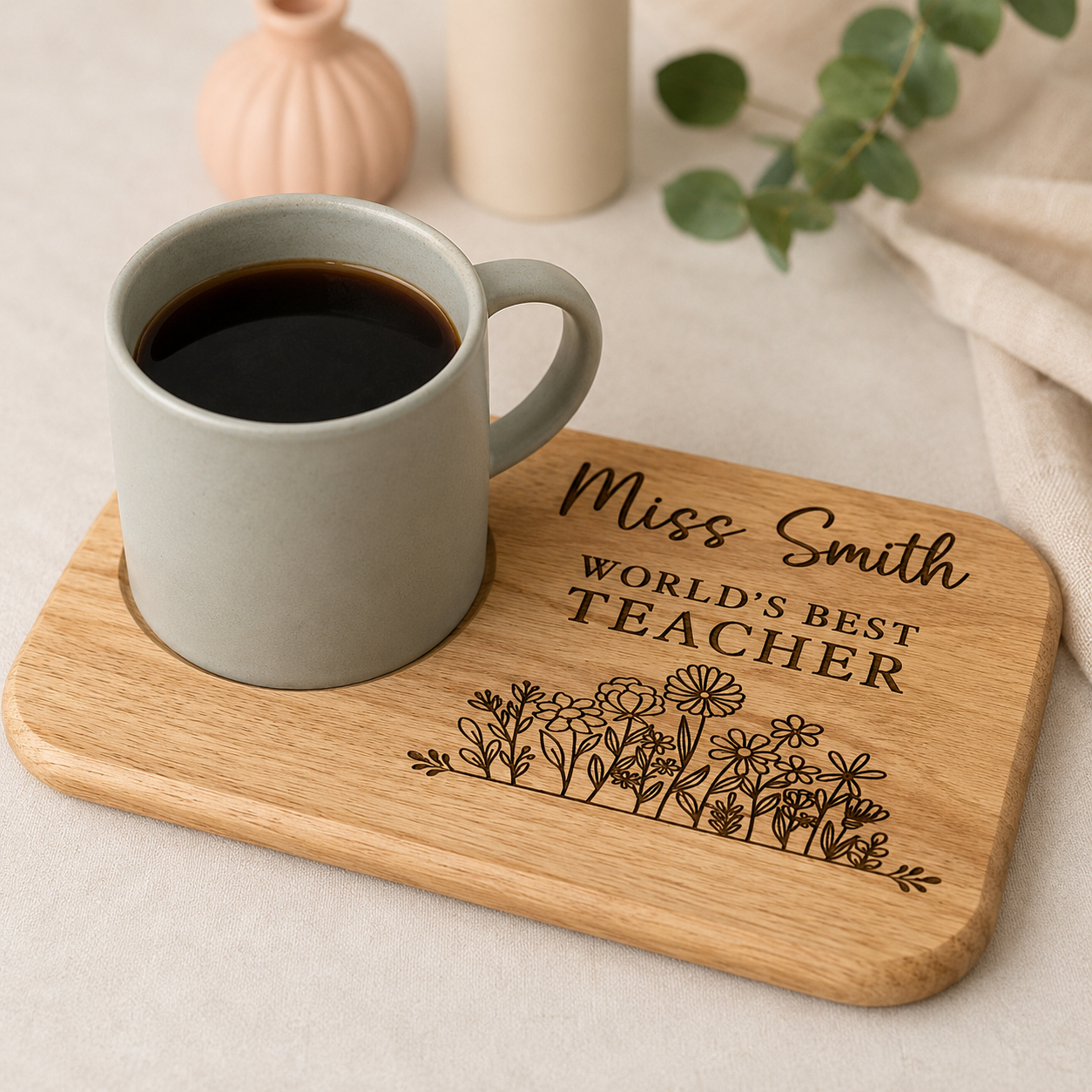 Personalised Teacher Tea & Biscuit Board | World’s Best Teacher Gift | Engraved Wooden Snack Board | End of Term Thank You Gift