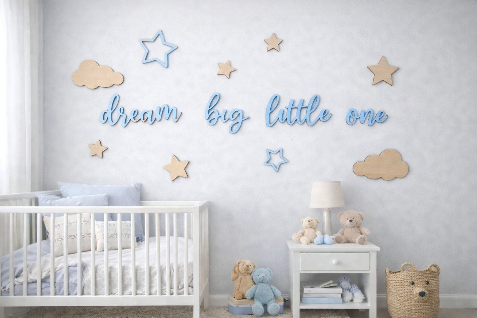 Dream Big Little One Wooden Wall Quote – Nursery Wall Decor Set
