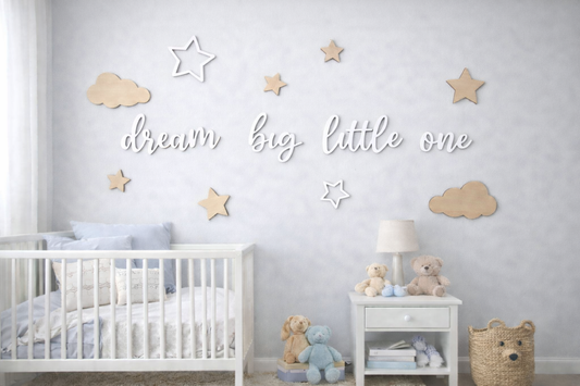 Dream Big Little One Wooden Wall Quote – Nursery Wall Decor Set