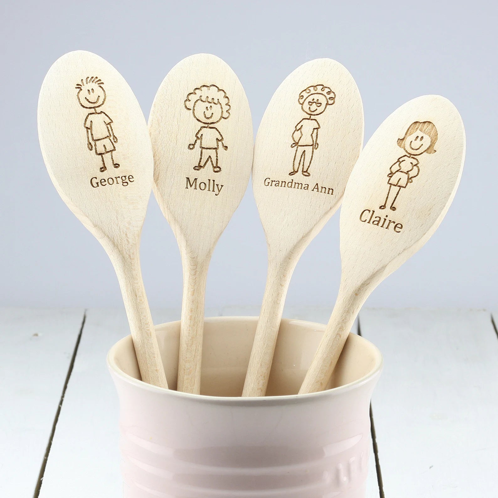 Personalised Family Character Wooden Spoon – Custom Engraved Gift