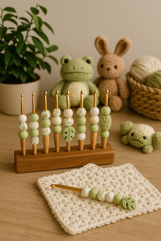 Botanical Silicone Bead Crochet Hook | Ergonomic 4.5mm Hook | Handmade Gift for Crocheters | Leaf Bead Handle | Simply Gloria