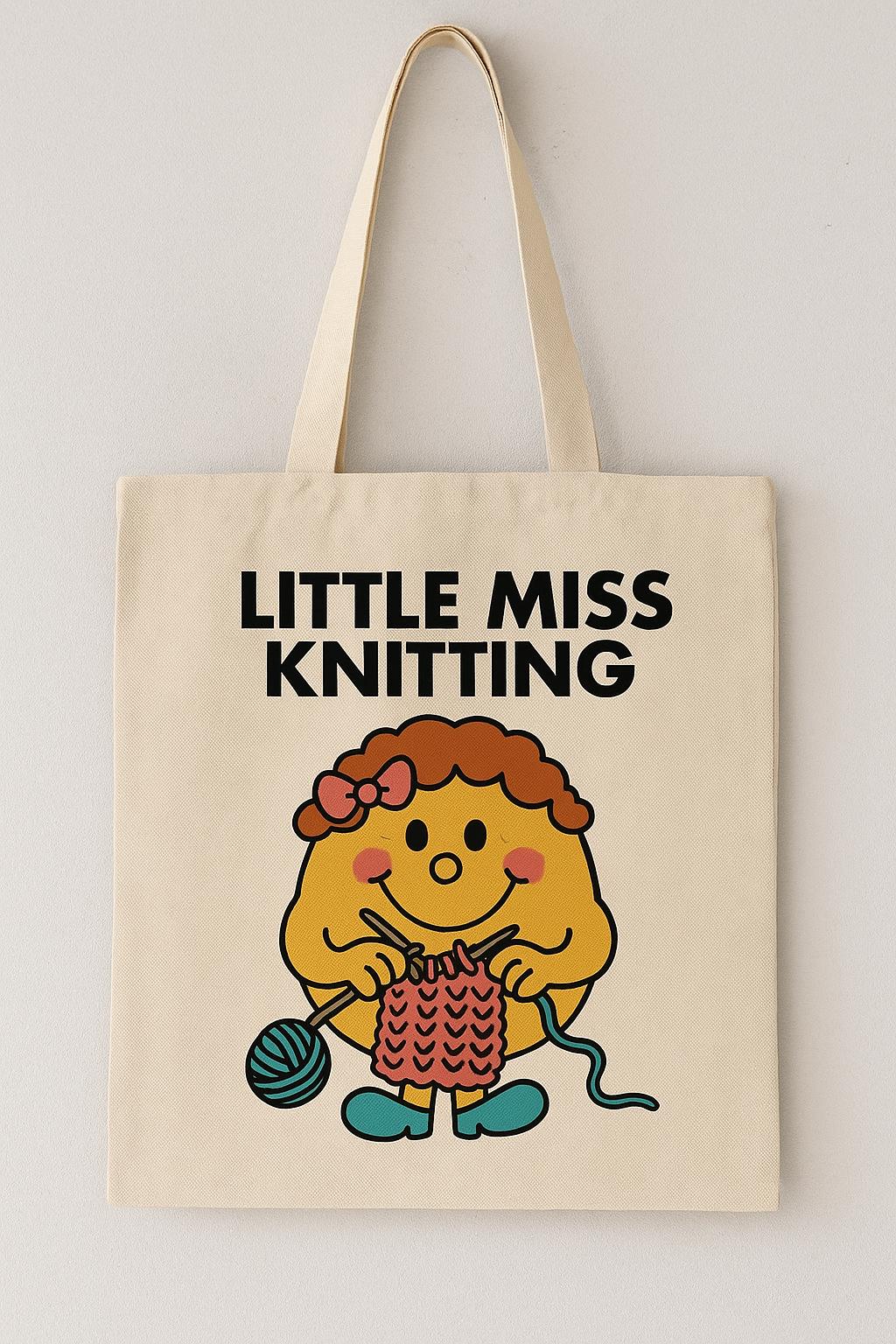 Little Miss Knitting Tote Bag | Cute Knitting Gift | Yarn Lover Tote | Funny Knitting Bag | Craft Tote | Knitter Gift for Her