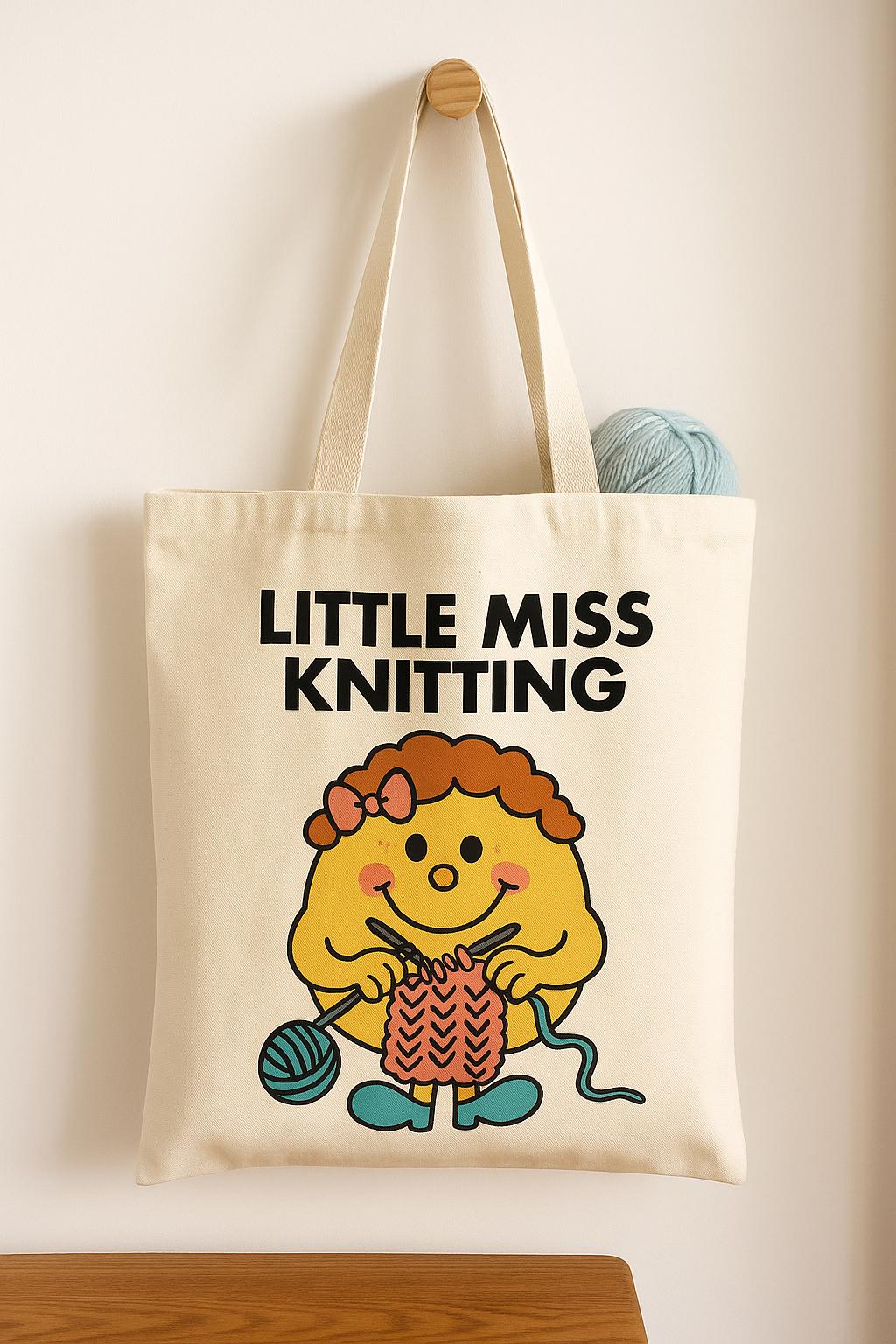 Little Miss Knitting Tote Bag | Cute Knitting Gift | Yarn Lover Tote | Funny Knitting Bag | Craft Tote | Knitter Gift for Her