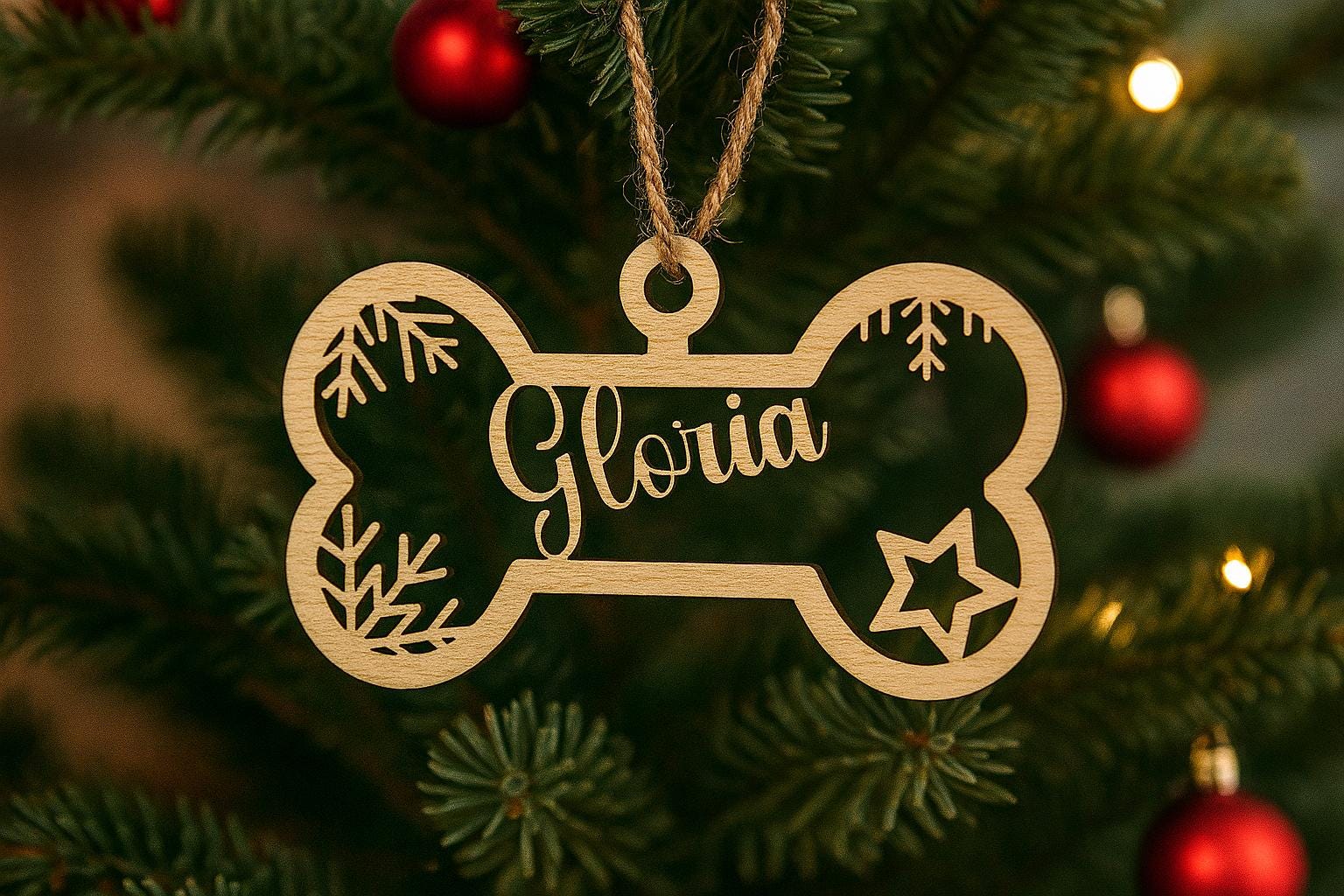 Personalised Dog Bone Christmas Ornament – Custom Pet Name Bauble | Wooden Dog Decoration | Pet Memorial Gift | Dog Christmas Tree Tag