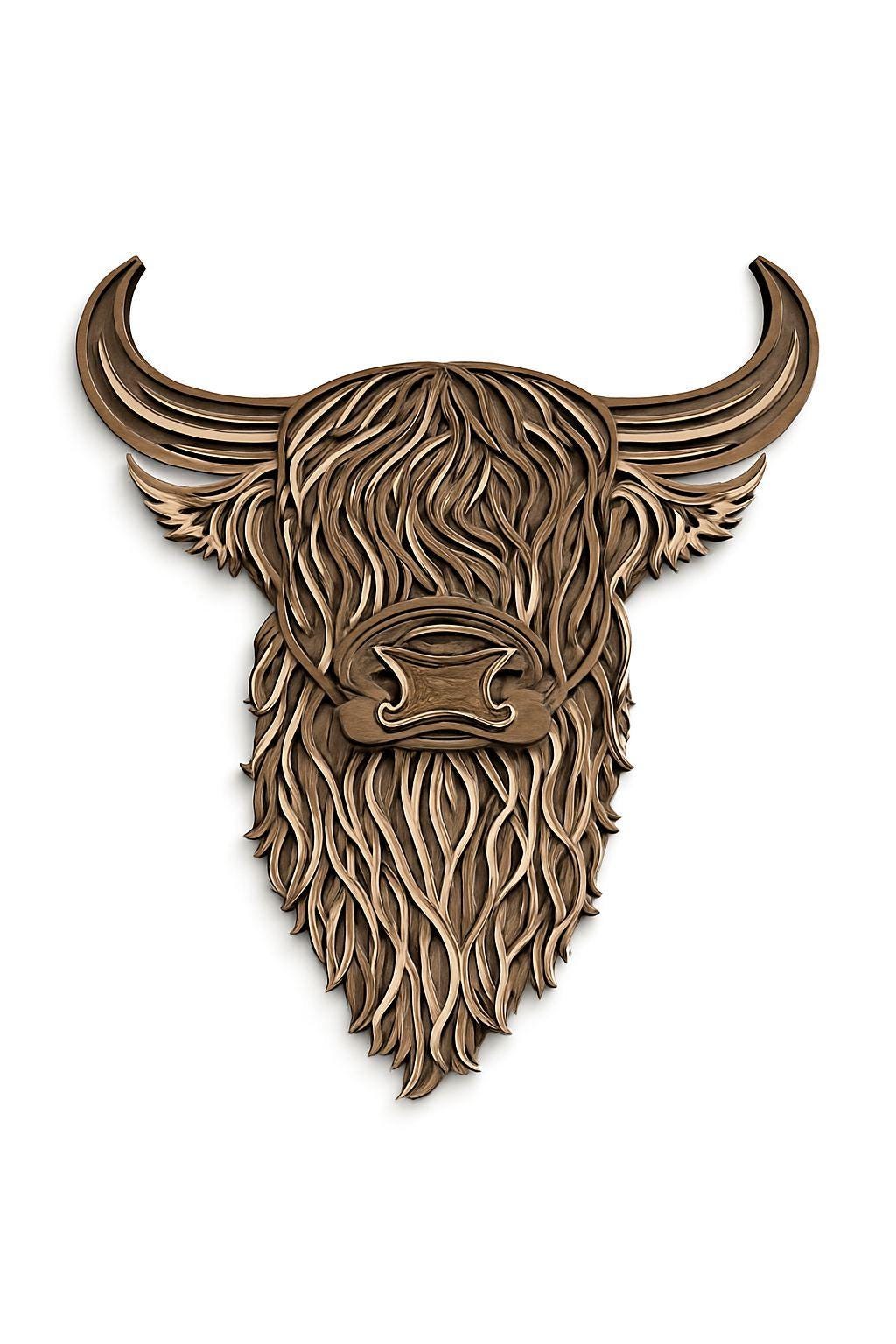 Layered Highland Cow Wall Art – Laser Cut Wooden Decor – Rustic Cow Head Sign – Shaggy Highland Cattle Gift – Boho Wall Hanging
