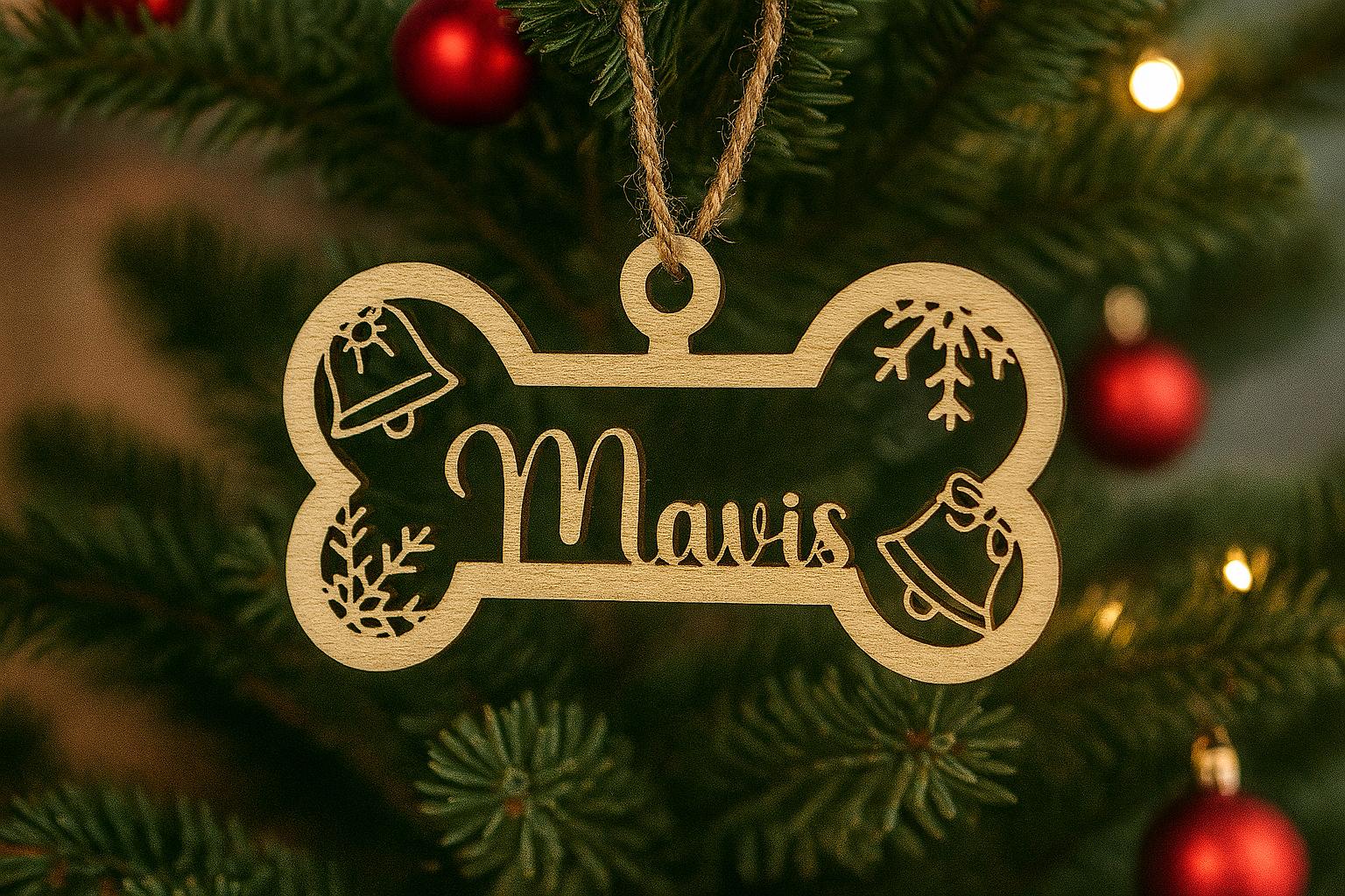 Personalised Dog Bone Christmas Ornament – Custom Pet Name Bauble | Wooden Dog Decoration | Pet Memorial Gift | Dog Christmas Tree Tag
