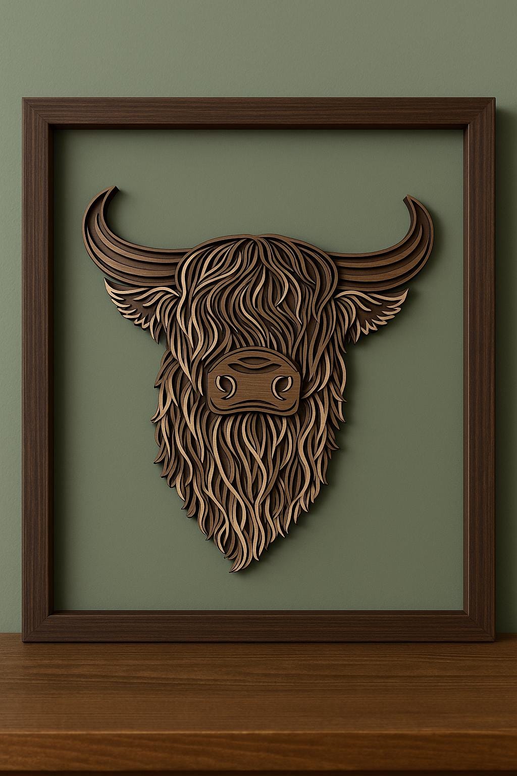 Layered Highland Cow Wall Art – Laser Cut Wooden Decor – Rustic Cow Head Sign – Shaggy Highland Cattle Gift – Boho Wall Hanging