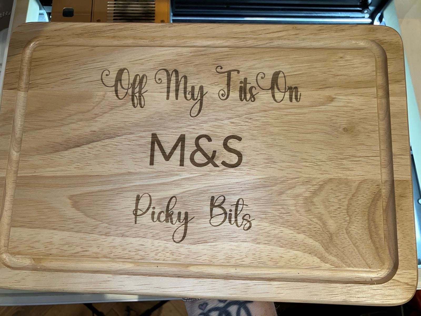 Funny Personalised Chopping Board | “Off My Tits On M&S Picky Bits” Cheese Board | Gift for Her | Wine & Nibbles Night Board | Handmade Wooden Board